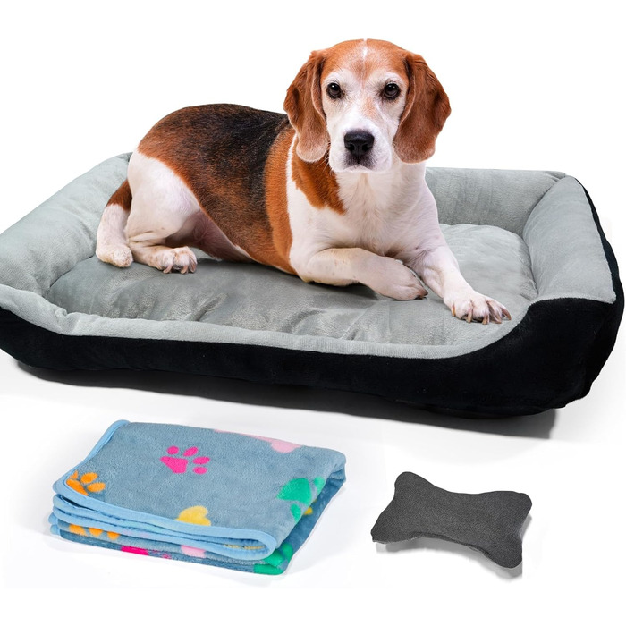 Лежанка для собак середнього розміру з високими бортиками та знімним чохлом, 80x60x15 см (Сірий), BLACK