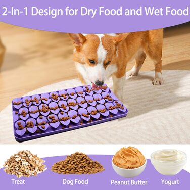 Силіконова килимок-нюхалка для собак середнього розміру, фіолетовий, для повільного годування, з присосками, для великих порцій корму