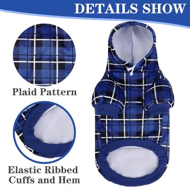 Пуловер з капюшоном для собак ExPawlorer в клітинку, британський стиль, теплий, з отвором для повідка, для всіх порід, цуценят, дівчаток та хлопчиків, рожевий (XX-Large, темно-синій)