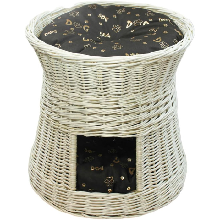 Кігтеточка-лежанка для котів: двоярусна хатинка з ротанга, 50 см, з подушкою (темно-коричнева)