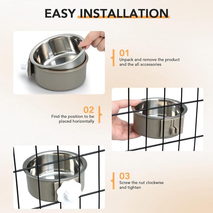 Набір мисок для води та корму для собак Joyoldelf 2-в-1, 13 см, 600 мл, підвісні, з нержавіючої сталі та пластику, для собак, котів та інших дрібних тварин