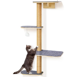 Кліматична стіна для котів Kratzbaum 125 см: 4 яруси, натуральне дерево, міцний фетр, для лазіння, дряпання та ігор
