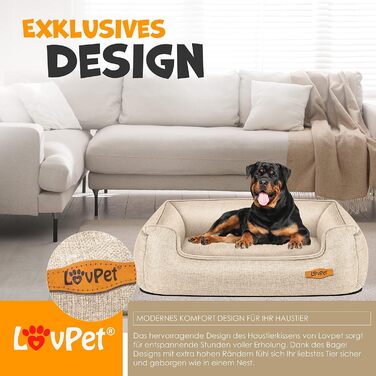 Лежак для собак Lovpet Chiller XL 110x75x27 см, знімний чохол, миска та 3 кісточки, для малих, середніх і великих порід, бежевий
