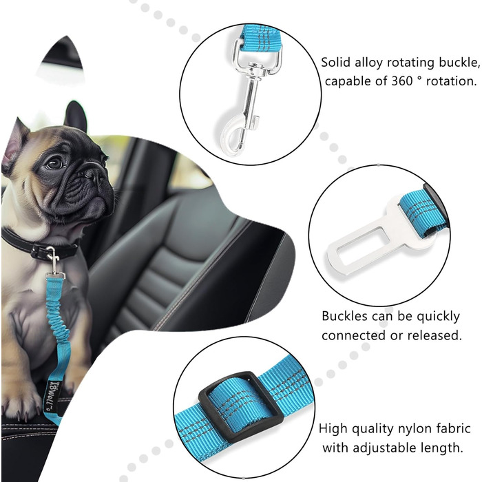 Автомобільний ремінь безпеки для собак IBWell з еластичною стрічкою-амортизатором, сірий, 70,1 см