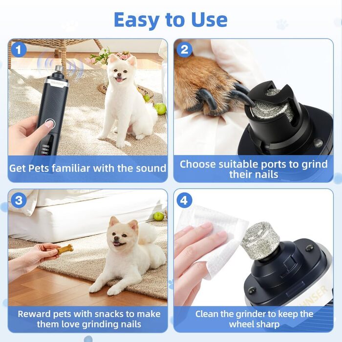Електричний точило для собачих кігтів 2 шт. Точило для котячих кігтів 3 швидкості. LED дисплей, тиха робота.