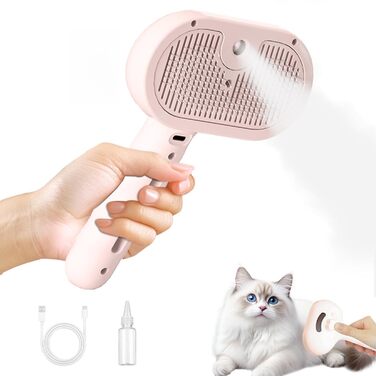 Щітка для котів RCIDOS зі спінером, багатофункціональна щітка-масажер для котів та собак, видаляє шерсть одним натисканням (рожева)