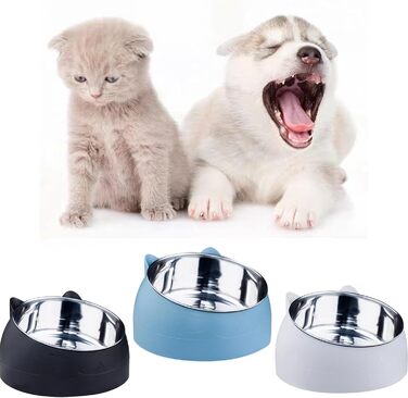 Набір мисок для котів з нержавіючої сталі, 3 шт., 15° нахил, 400 мл, для корму та води, знімні миски для котів та собак