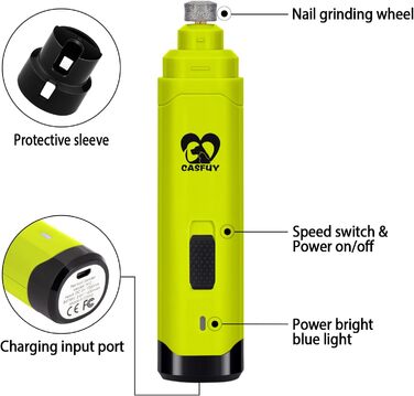 Електричний точилка для кігтів собак Casfuy - професійний, 2 швидкості, акумуляторний. Безпечна догляд за кігтями для собак та котів, малих та середніх порід