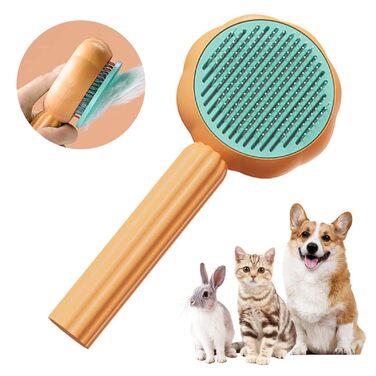 Щітка для котів та собак GeRRiT, 2-в-1 масажна щітка для грумінгу, самоочищення, для довгої та короткої шерсті, помаранчевого кольору