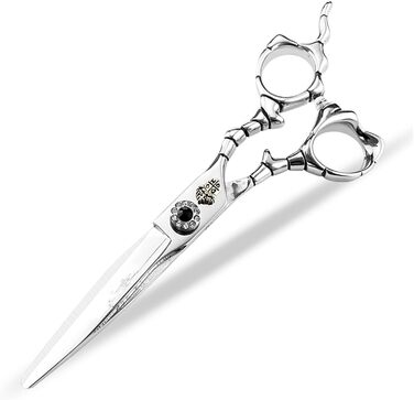 Набір ножиць для грумінгу собак 6 дюймів: прямі та розріджуючі ножиці для професійного догляду за шерстю. Срібний колір, регульований гвинт, з візерунками.