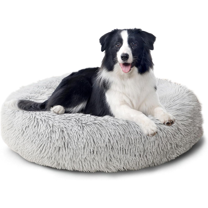 Кругле ліжко для собак та котів Caliyo, середнього розміру, 70 см, сірий колір, м'яке, миється, підходить для сушки