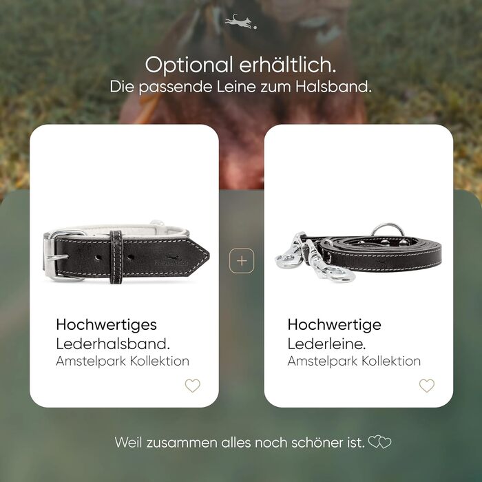 Нашийник для собак FREUDENTIER® Amstelpark з повном'якої шкіри, м'який та комфортний, Made in EU (47-57 см)