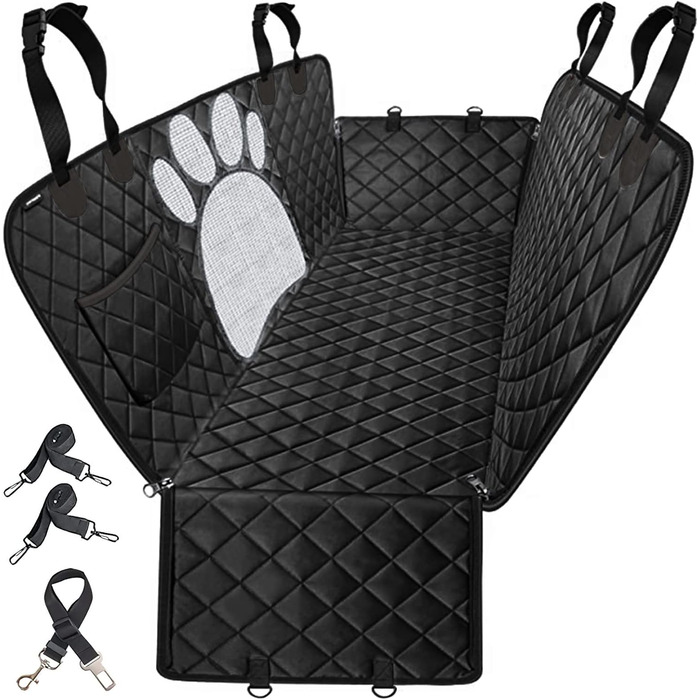 Захисна підстилка для собак у машину ALLSOPETS – водовідштовхувальна, неслизька, з сіткою, ременями безпеки та кишенькою для авто, SUV, вантажівка (антрацит, чорний)