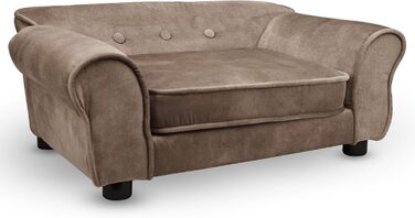 Лежак для собак і котів Mg Design, коричневий велюр, з підлокітниками та спинкою, декоративний диван для дрібних і середніх тварин