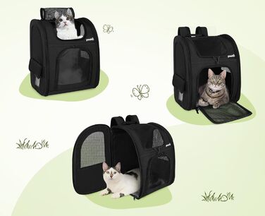 Pecute рюкзак для тварин з сіткою, переноска для котів і собак XL, легкий дихаючий водонепроникний, складний, чорний
