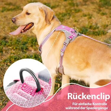 Шлейка для собак Huntboo Anti-Zug, без обмеження руху, для малих, середніх та великих собак, не тягне, світловідбиваюча, з 2 карабінами, не душить, регульована, для тренувань та бігу (Рожева, M)