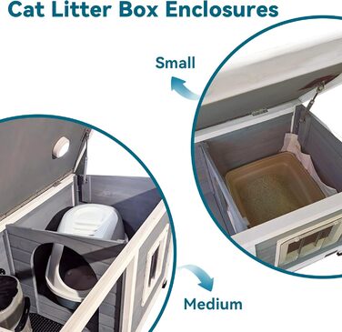 Будка для собак та котів Petsfit з масиву дерева, з балконом, терасою та вікном, утеплена, водонепроникна, для вулиці, 85x62x58 см, світло-сіра