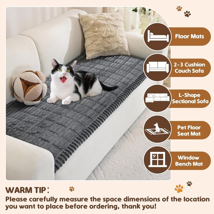 Плед на диван для собак, фланелевий, 70 x 180 см, темно-сірий. М'який, антиковзаючий, для захисту дивану, машинне прання