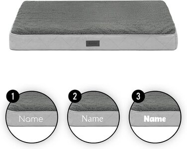 Ортопедичне ліжко для собак Lionto, 112x81x8 см, з м'яким плюшем, знімний та пральний чохол, водовідштовхувальне, для собак та котів, сіре (з нанесенням імені)