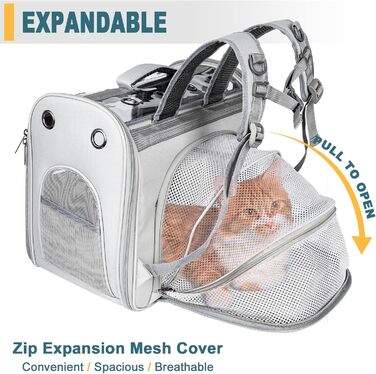 Розширюваний рюкзак для котів та маленьких собак Onebarleycorn, рюкзак-переноска для котів, сірий, до 8 кг
