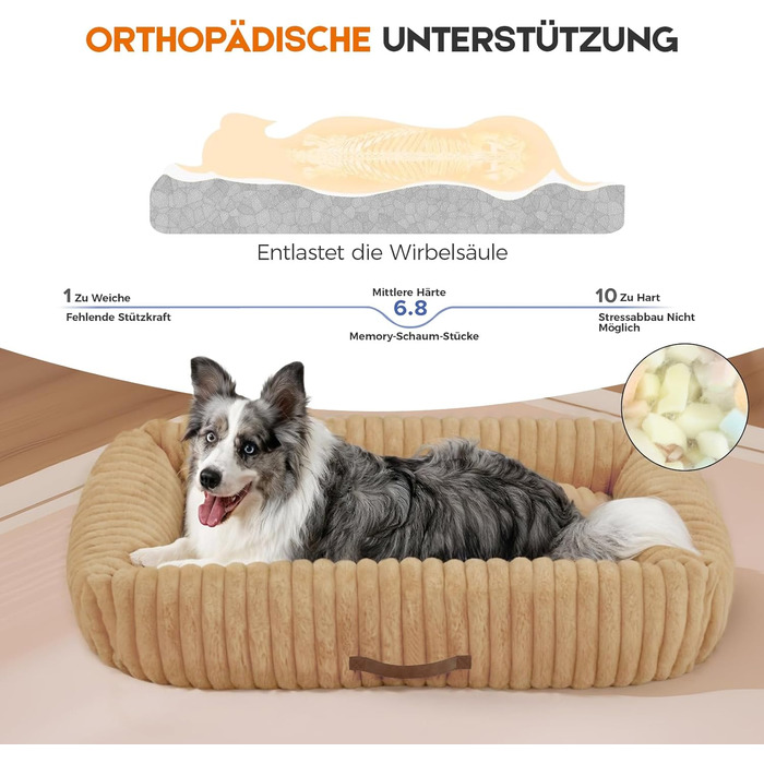 М'який ортопедичний лежак для собак середнього розміру, лежанка-софа з підголовником, знімна та миюча підстилка, з ручками, для домашніх тварин (Warmsand, 76*61*20 см) M-P Warmsand