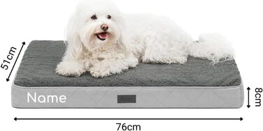 Ортопедичне ліжко для собак Lionto, 112x81x8 см, міцне, з м'яким плюшем, знімний та пральний чохол, водовідштовхувальне, для собак та котів, з нанесенням імені (76x51x8 см з іменем), сірий колір