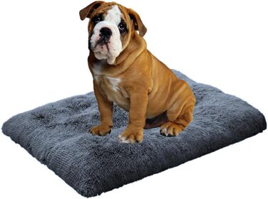 М'яке ліжко для собак великих та середніх порід, плюшеве килим для собак, потовщене покриття для собак з неслизьким дном, пухнасте ліжко для домашніх тварин, можна прати та знімає стрес (59x80 см, темно-сіро-блакитний)