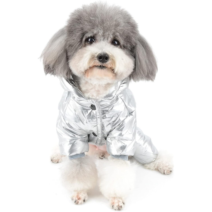 Водонепроникний зимовий костюм для собак Zunea, теплий флісовий пуловер з капюшоном, підходить для маленьких собак, сріблястий L