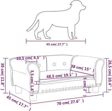 Софа для собак Festnight, ліжко для маленьких собак та котів, м'яка софа з штучної шкіри, 70x45x30 см (кремовий)