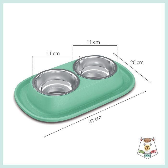 Миска для кота Patam Doppel з нержавіючої сталі з антиковзною підкладкою, італійського виробництва, Jerry Grün