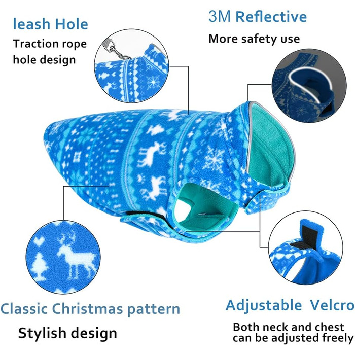 Флісовий теплий жилет для собак ABRRLO, світловідбиваючий, для маленьких та середніх собак, реверсивний, синій, XXL