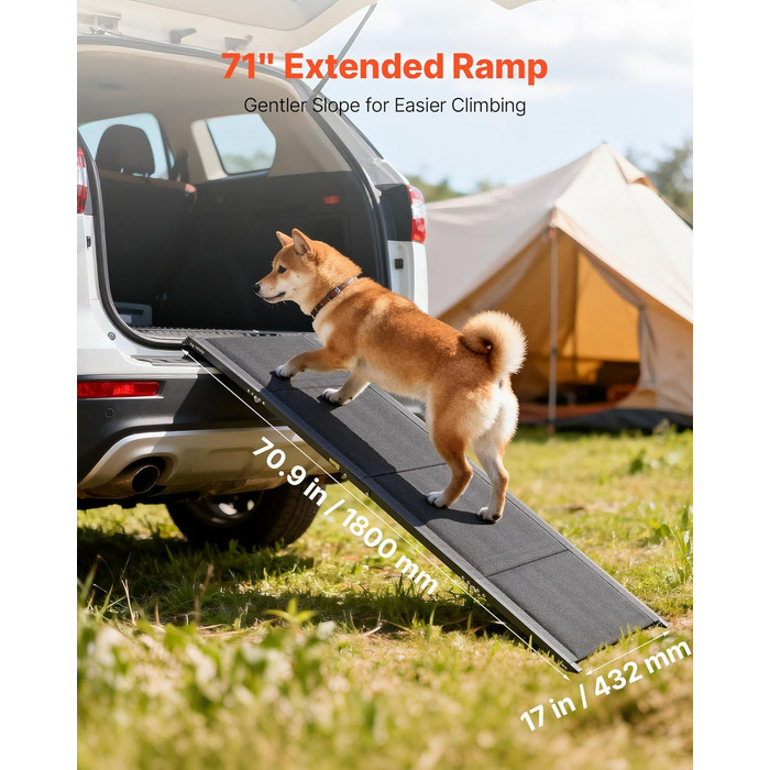 Східці для собак VEVOR, 180 x 43,2 см, розкладні, для середніх та великих собак до 113 кг, з антиковзкою поверхнею Oxford, портативні для SUV та вантажівок