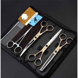Набір професійних ножиць для грумінгу домашніх тварин (3 шт.) з нержавіючої сталі. Прямі, фінішні та зігнуті ножиці для тіла, обличчя, морди та лап.