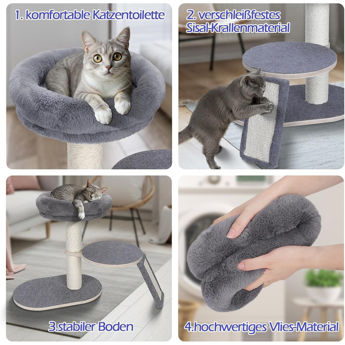 Кігтеточка для котів Eukue велика, 80 см з платформою, мотузкою з сизалю та стійкою основою. Підходить для кошенят та дорослих котів. Комплект кігтеточок (білий/сірий)