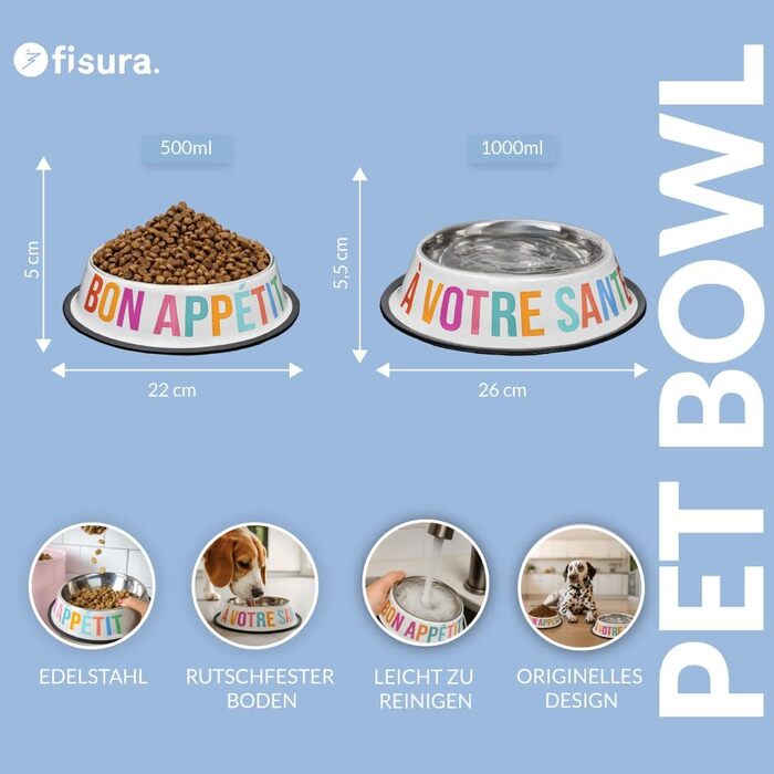 Миски для собак Fisura Dog Bar з нержавіючої сталі, рожеві та червоні, 500 мл + 1000 мл, набір для собак