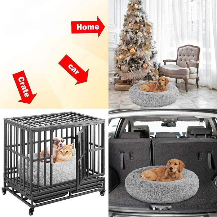 Кругле ліжко для собак та котів, велике, м'яке, сіре (70 см)