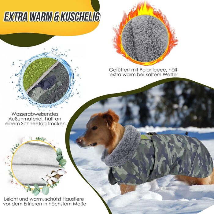 Зимовий собачий одяг SlowTon: водонепроникний, регульований, з флісовою підкладкою та коміром-стойкою. Підходить для малих, середніх та великих собак. Колір: оливковий, розмір XXL