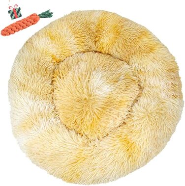 Кругле ліжко для собак FANSU з плюшевої тканини, м'яке диван для собак, котяче ліжко, антиковзаюча база, розмір та колір обираються (120см, Tie-Dye жовтий)
