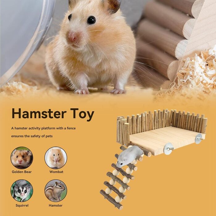 Платформа для хом'яків HERCHR з дерева, мостик, іграшка для гризунів з огорожею, підходить для цукрових поссумов та золотих ведмедиків