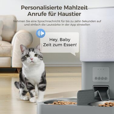 Автоматична годівниця для котів Grandtail 2.4G WiFi з керуванням через додаток, 6 л, сухий корм, BPA-free, з осушувачем, голосовим записом, подвійним живленням