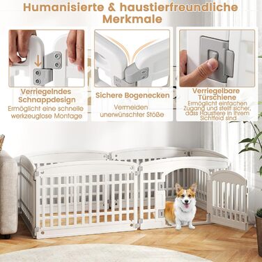 Клітка для цуценят GYMAX 60/75 см, біла, з 6 панелей, з замком та фіксаторами, для дому та вулиці