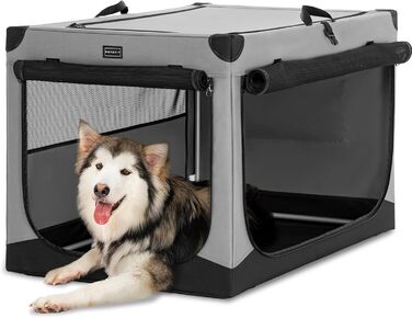Складаний тканинний бокс для собак Petsfit XL, з трьома дверцятами, спіральним металевим каркасом, легкий для транспортування та зберігання, сірий