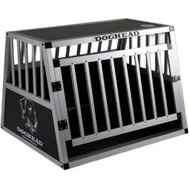 Транспортна переноска для собак DOGHEAD Ecoline, 70x60x50 см, алюмінієва, чорний/срібний колір