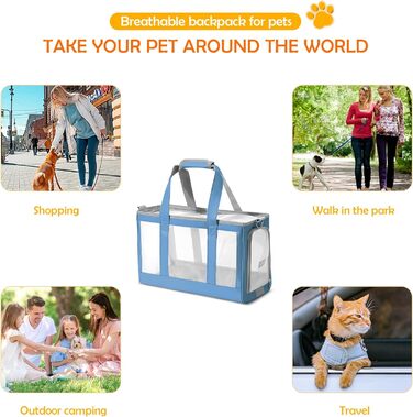 Транспортна сумка для собак та котів ALLSOPETS - дихаюча переноска для цуценят та котів, знімний килимок, сумка для подорожей, кемпінгу та прогулянок, блакитна