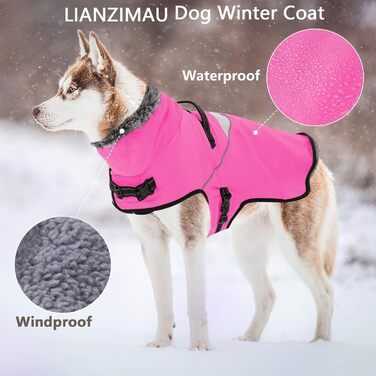 Водонепроникний собачий плащ IANZIMAU з шлейкою, зимовий, флісовий, з відбиваючими елементами, для маленьких, середніх та великих собак, сіро-зелений (M, Рожевий)