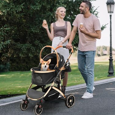 Візок для собак YITAHOME 3 в 1: візок, переноска, прогулянковий візок. До 22 кг, складний, для маленьких собак та котів (чорний)