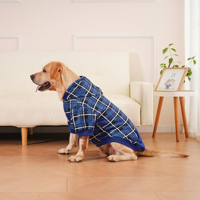 Пуловер з капюшоном для собак ExPawlorer в клітинку, британський стиль, теплий, з отвором для повідка, для всіх порід, цуценят, дівчаток та хлопчиків, рожевий (XX-Large, темно-синій)