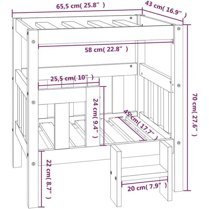 vidaXL Ліжко для собак з масиву сосни, медово-коричневе, 65,5x43x70 см