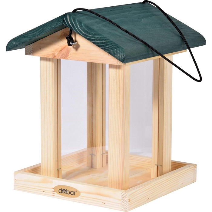 Годівниця для птахів Dobar® 21097e з шиферним дахом, з масиву дерева, велика годівниця, зелена