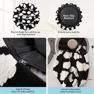 Кругле ортопедичне ліжко для собак JOEJOY Donut, чорний колір, розмір L (36x36x10 см)